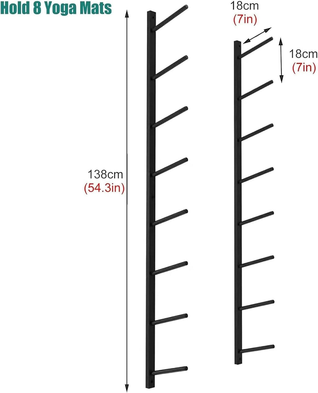 Black 8-Tier Metal Yoga Mat Storage Rack