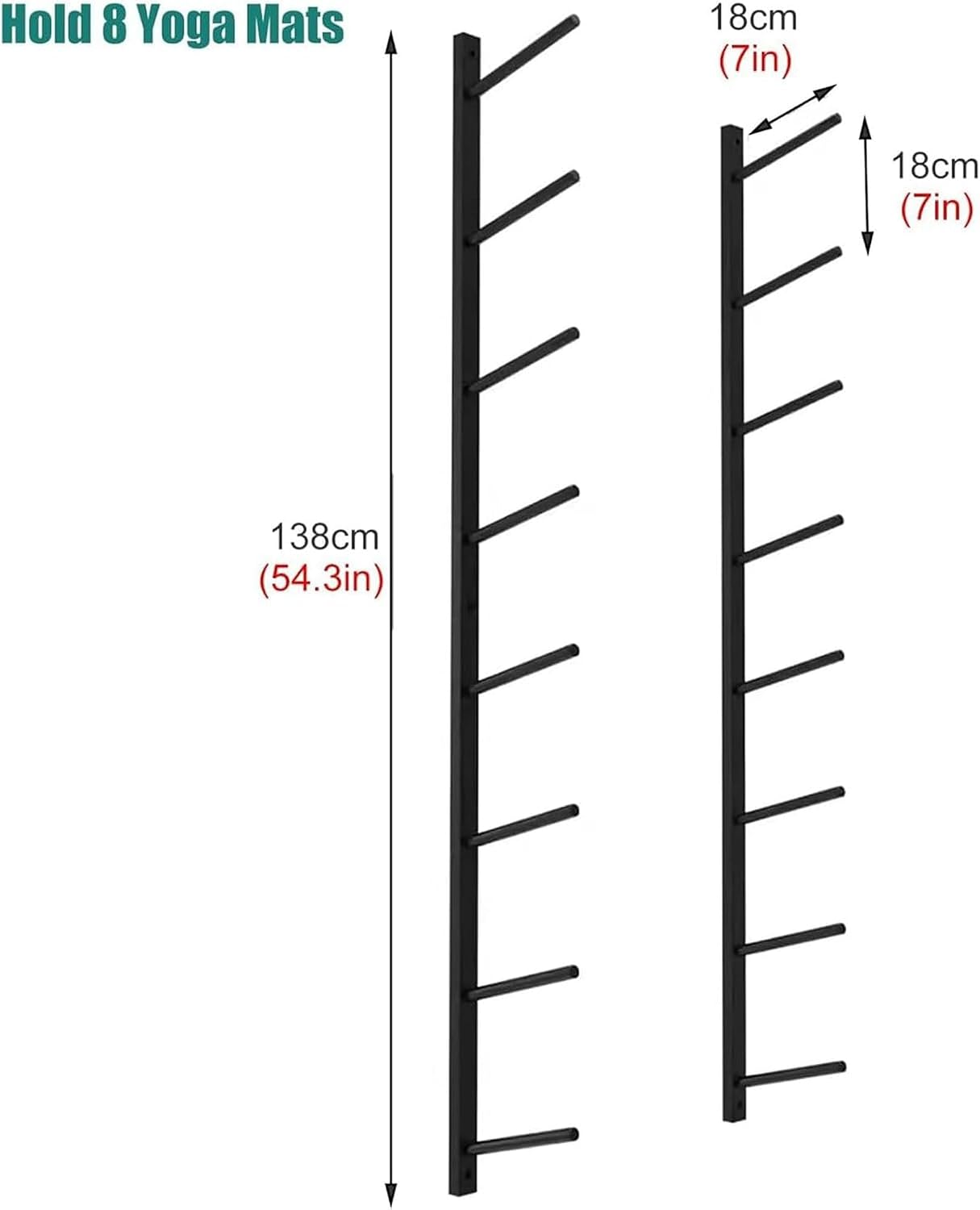 Black 8-Tier Metal Yoga Mat Storage Rack
