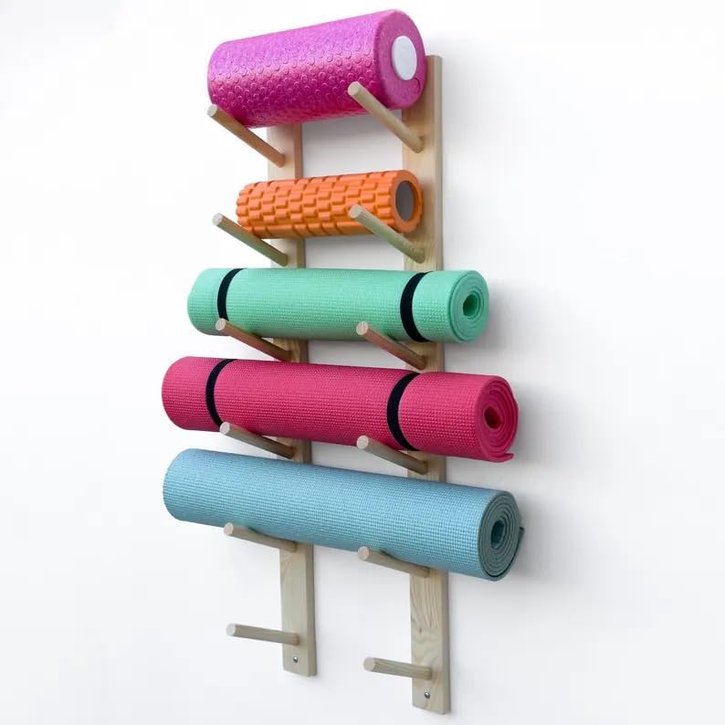 Wood Yoga Mat Wall Storage Rack