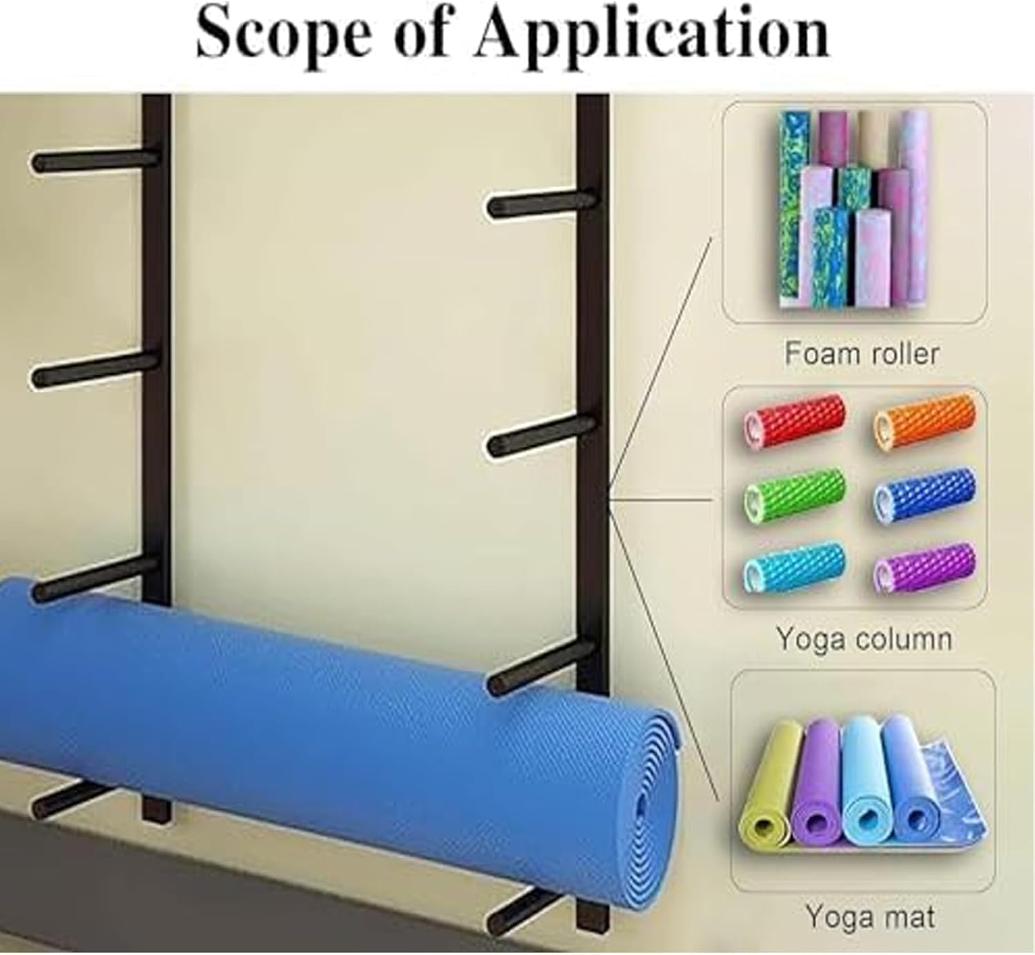 Black 8-Tier Metal Yoga Mat Rack