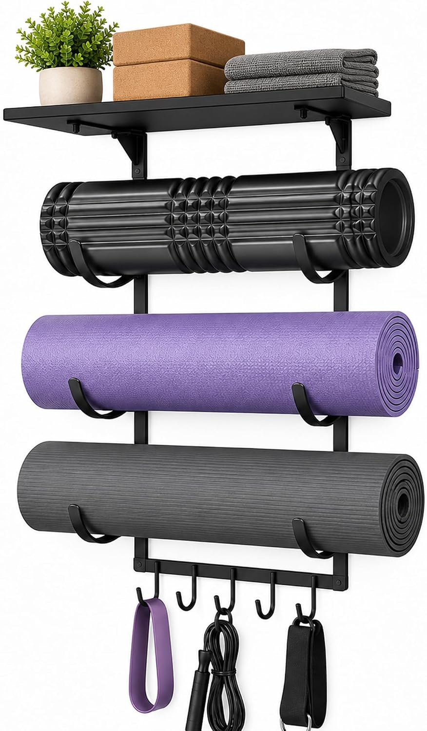 Black Iron 3-Tier Yoga Mat Storage Rack