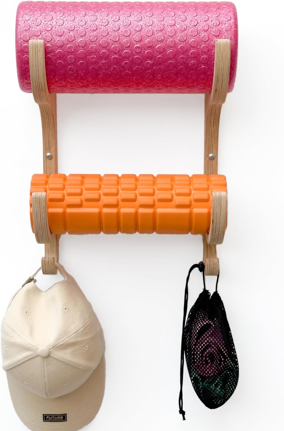 Natural Wood 2-Tier Yoga Mat Storage Rack