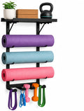 Yoga Mat Wall Rack with Hooks & Slots