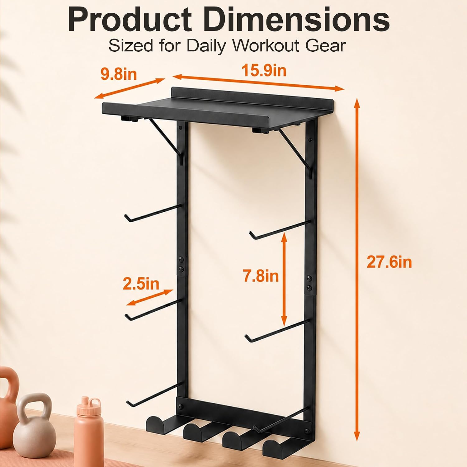 Yoga Mat Wall Rack with Hooks & Slots