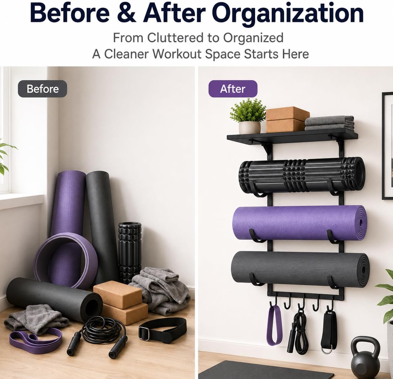 Black Iron 3-Tier Yoga Mat Storage Rack