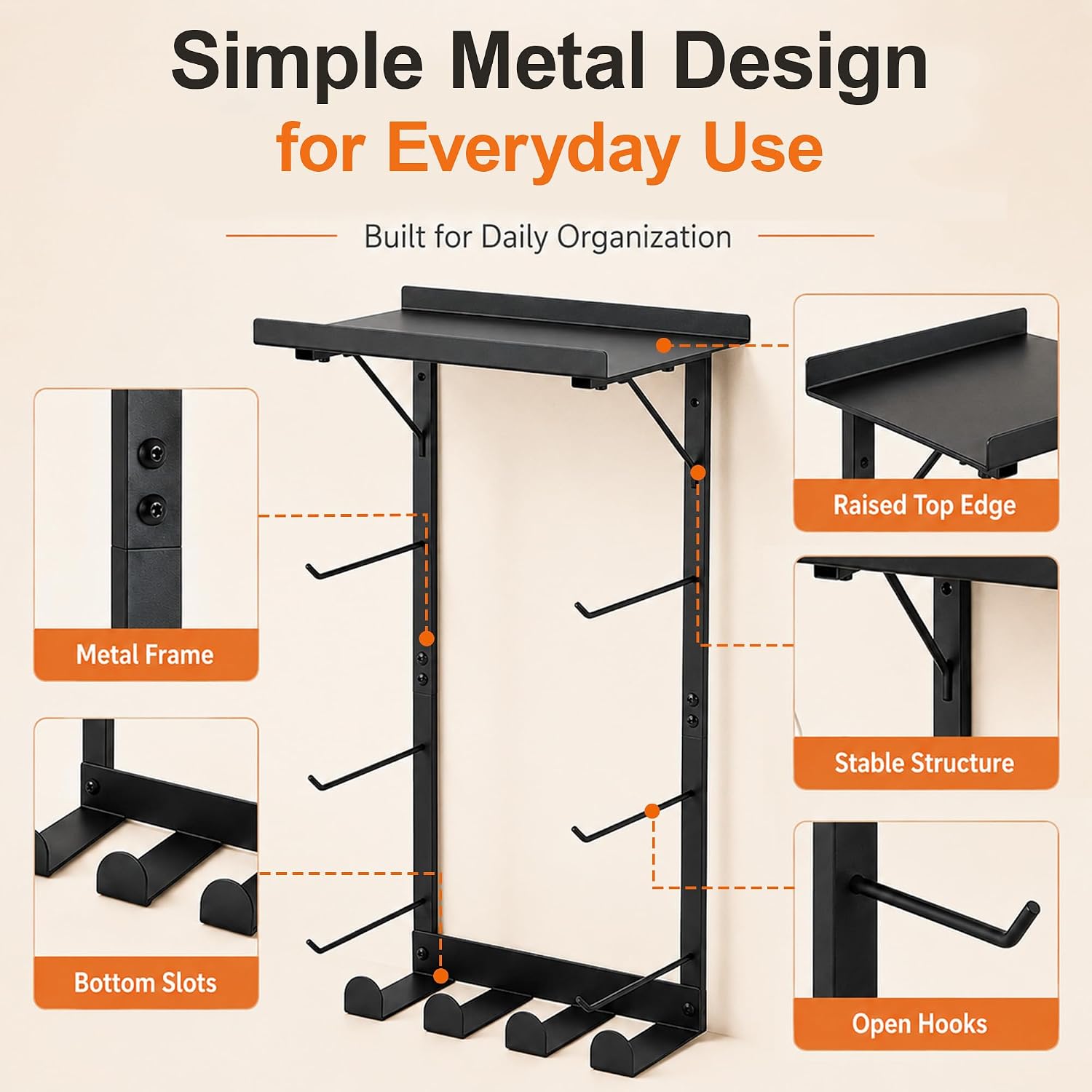 Yoga Mat Wall Rack with Hooks & Slots