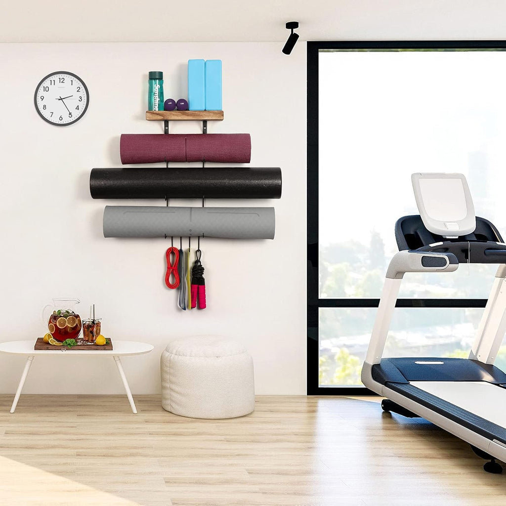 2-Pack Black Wood Yoga Mat Wall Rack