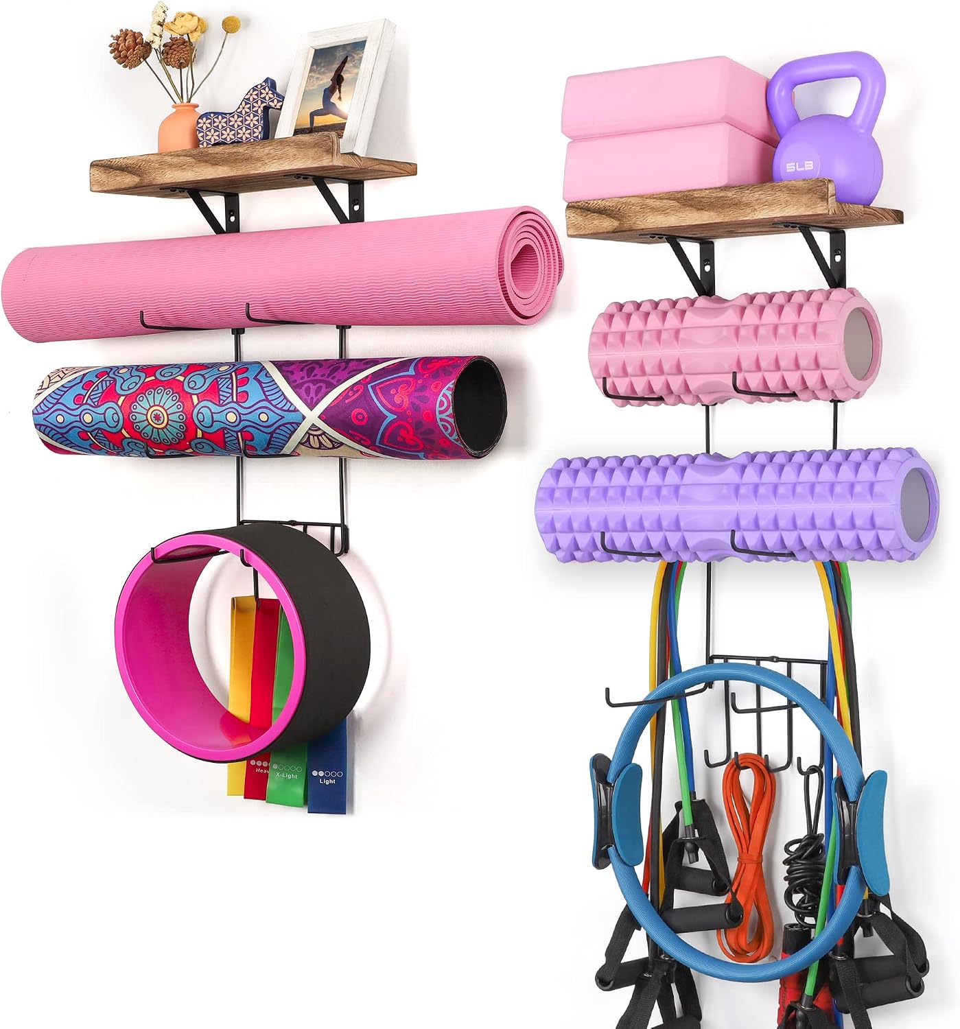 2-Pack Black Wood Yoga Mat Wall Rack