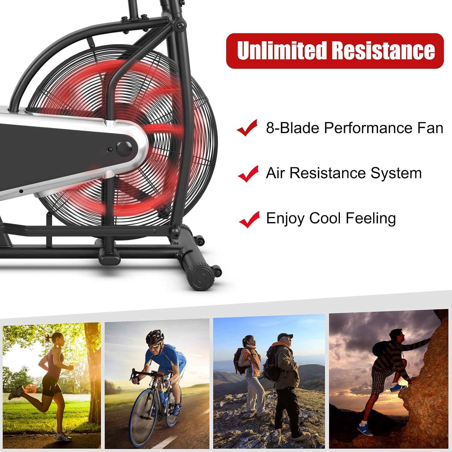 Air Resistance Bike with Dual Handlebars