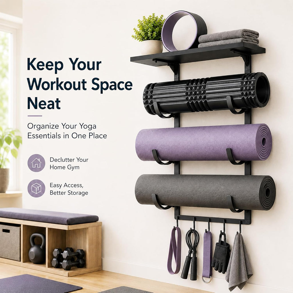 Black Iron 3-Tier Yoga Mat Storage Rack