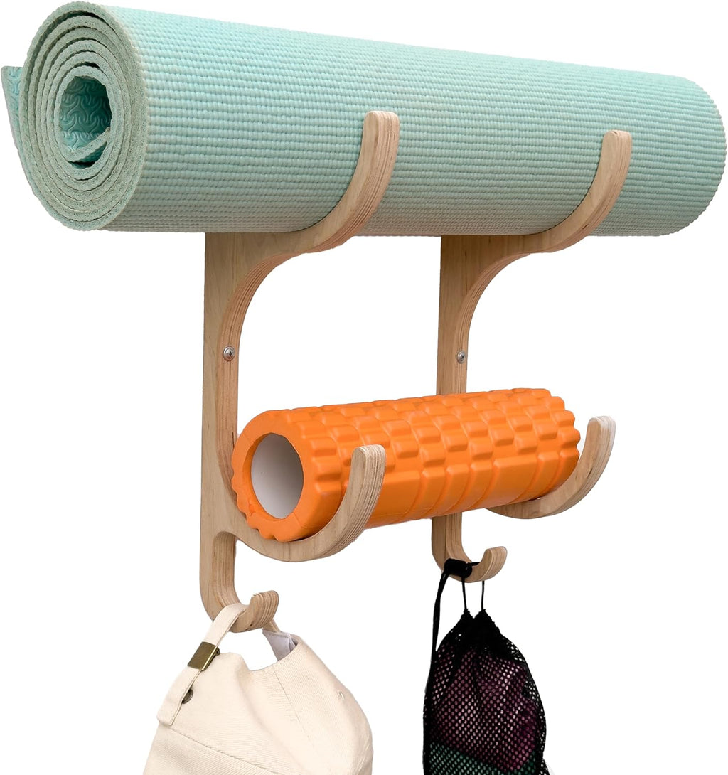 Natural Wood 2-Tier Yoga Mat Storage Rack