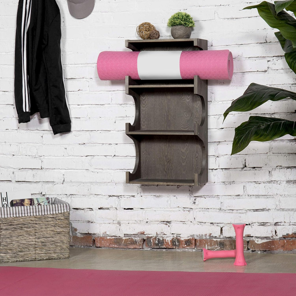 Gray Wood 3-Tier Yoga Mat Rack